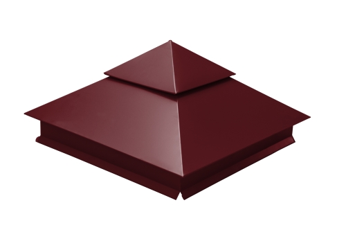 Колпак на столб двойной 390х390мм 0,45 PE с пленкой RAL 3005 красное вино